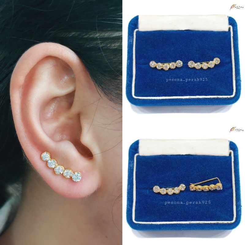 ANTING TUSUK PERAK ASLI 925 SILVER LAPIS EMAS PUTIH-MODEL TUSUK PANJANG PERMATA-PERHIASAN PERAK WANI