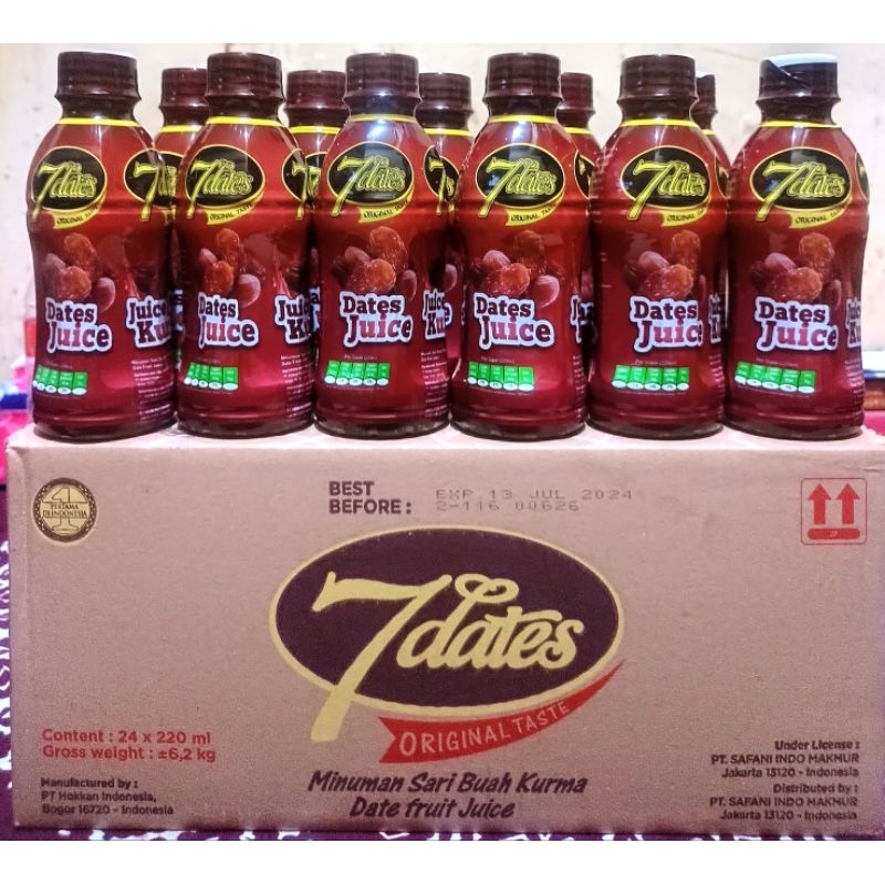 

Jus kurma 7dates 1 dus isi 24 botol @220ml (pembelian 1 dus free 4 botol)