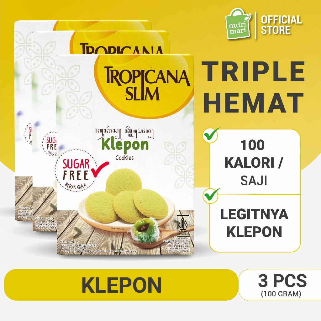 Triple Pack - Tropicana Slim Klepon Cookies (5 Sachet) - Snack Biskuit Diet Rendah Kalori Bebas Gula