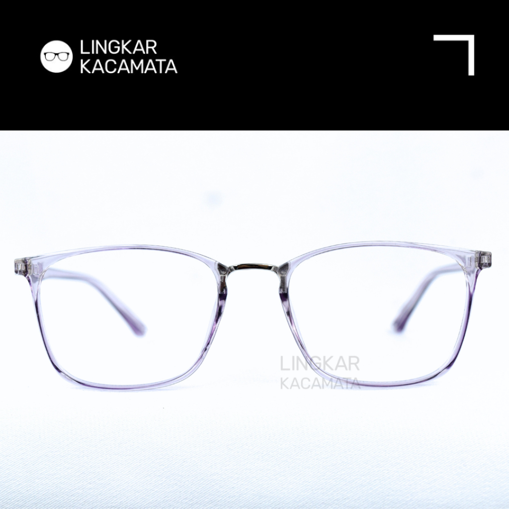 Kacamata Duff Ungu Bening Minus Anti Radiasi Wanita Pria Photochromic Anti Bluray Frame Kotak Plasti