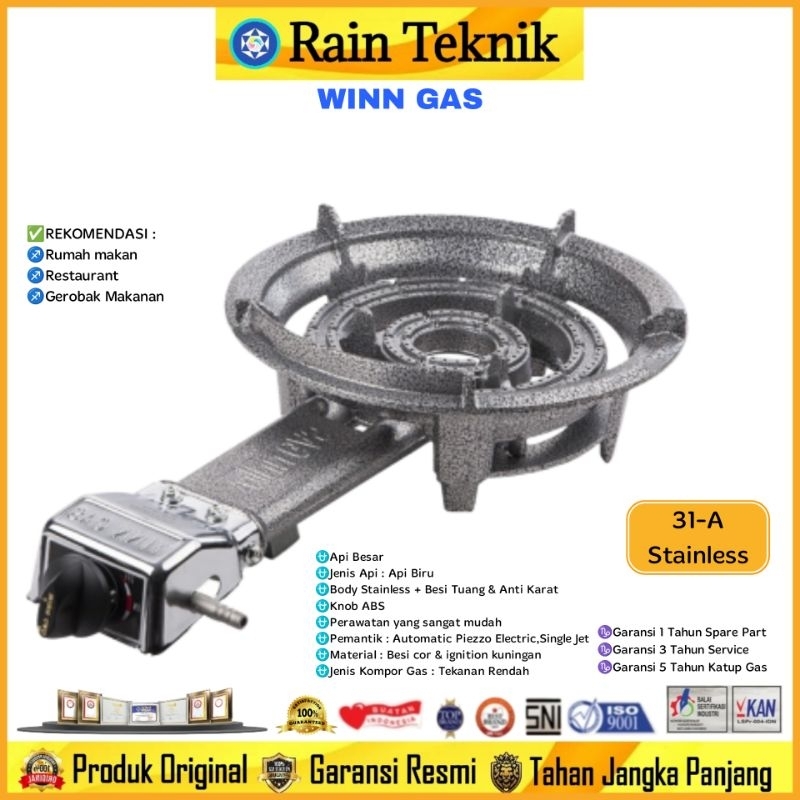 Kompor Gas Komersil 1 Tungku Winn Gas 31-A Stainless Tekanan Rendah Api Besar + Automatic / Kompor G
