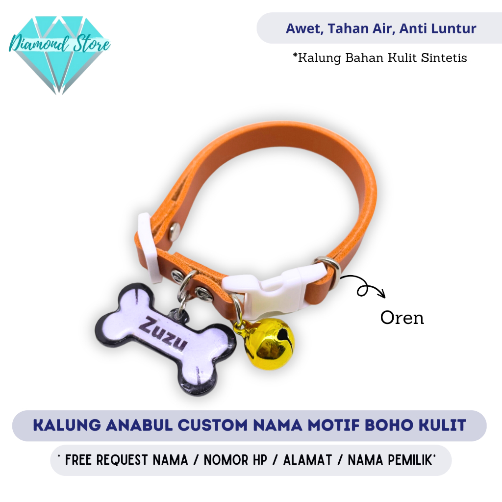 Kalung Kucing Custom Nama Kalung Kulit / Kalung Anjing Custom Nama / Kalung Hewan / Kalung Anabul / 
