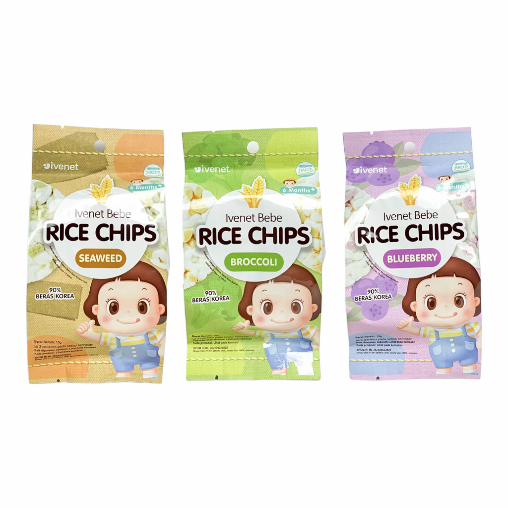 IVENET Bebe Rice Chips 15g | Cemilan Mpasi Bayi | Snack Mpasi 6 bulan Terbuat Dari Beras Free alergi