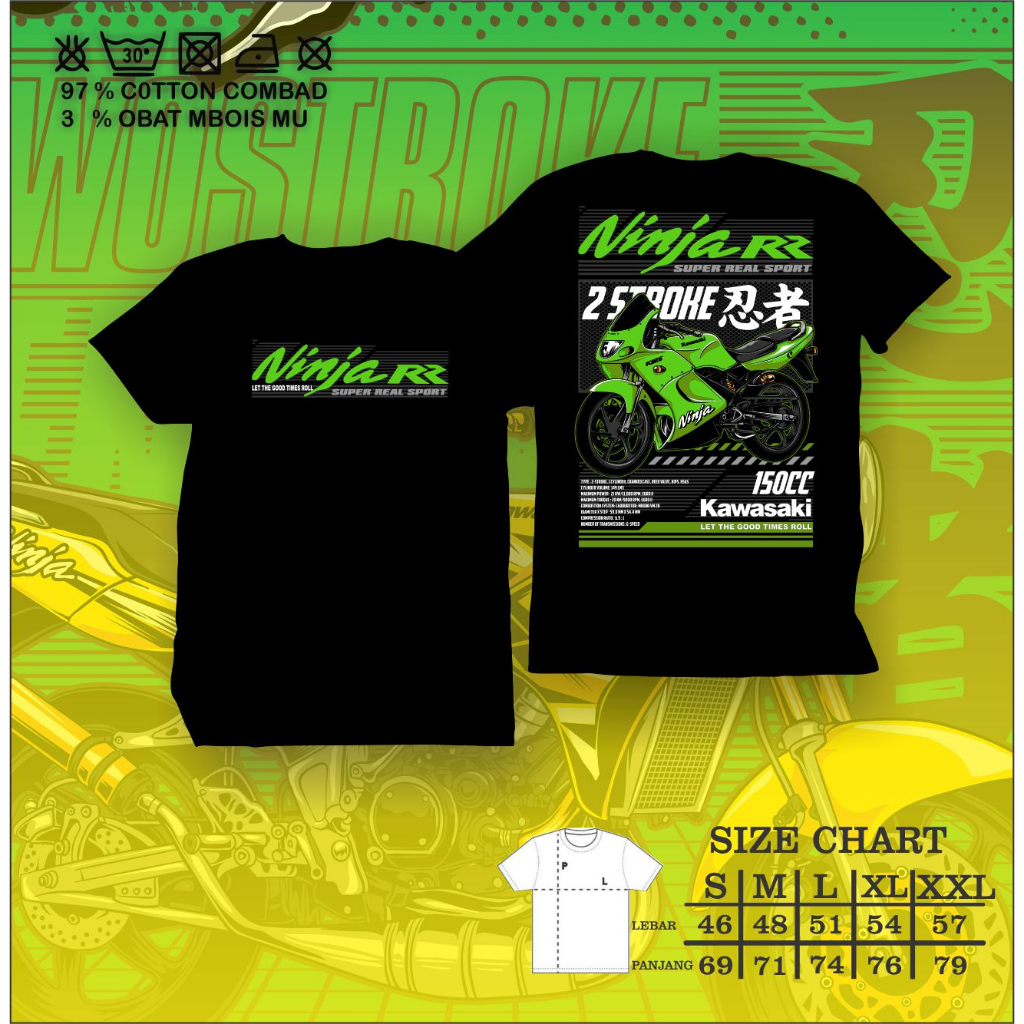 Kaos Baju Distro 2 STROKE ORIGINAL KAWASAKI NINJA 150 RR OLD SUPER KIPS 2 TAK INDONESIA