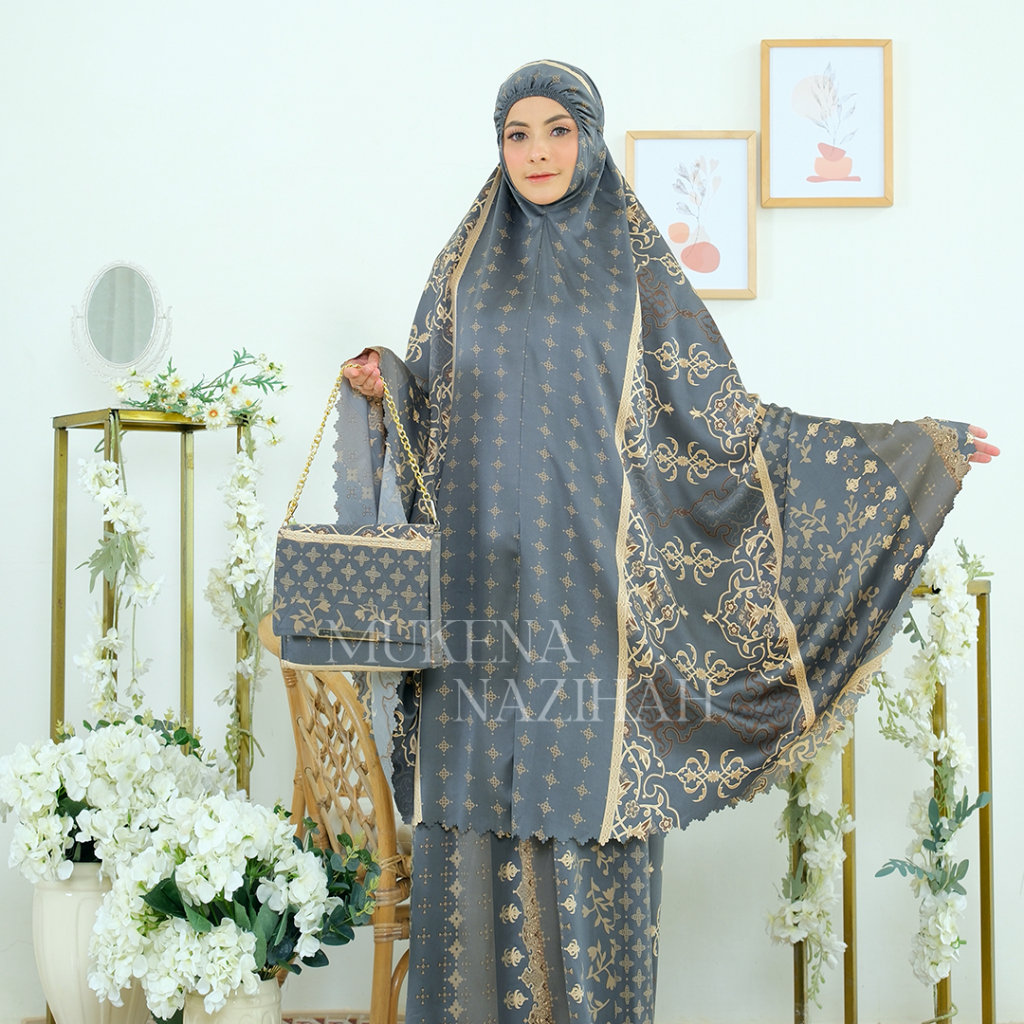 Mukena Zenia Silk Premium Mewah Plus Handbag Mukena Nameela