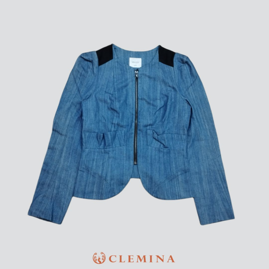 Blazer Jeans Denim Wanita Warna Biru Denim