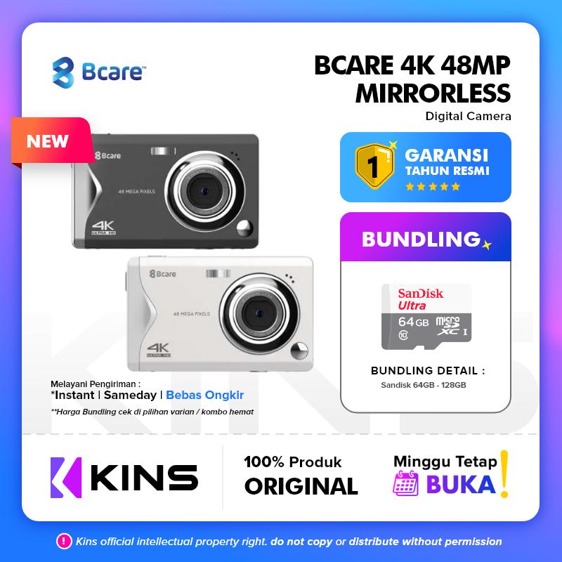 Bcare Mirrorless Pocket Digital Camera 48MP - Kamera Digital 4K 48 MP