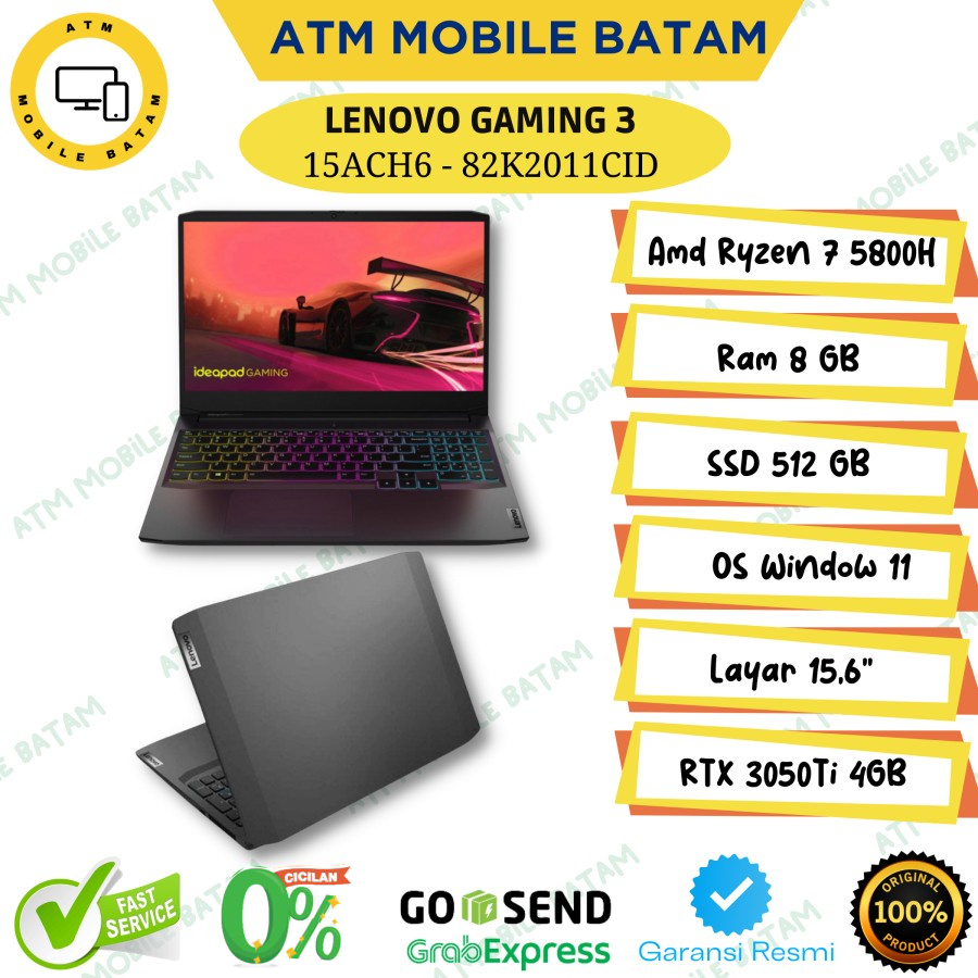 Laptop Lenovo Gaming 3 15ACH6 Ryzen 7 5800H 8/512 Rtx3050Ti 4GB