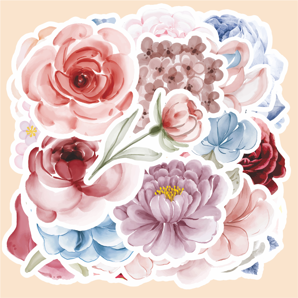 

( 20 pcs )cetak sstiker satuan random murah FLOWER-watercolor/murah