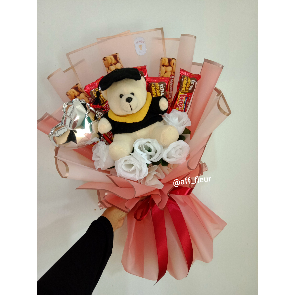 Buket coklat + bunga + boneka