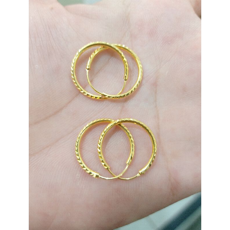 ANTING BULAT DEWASA UKIR PERAK 925 LAPIS EMAS