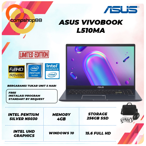 Laptop Baru Murah Asus L510MA Vivobook Pentium Silver N5030 4gb 256gb Windows 11 15.6 Full Hd