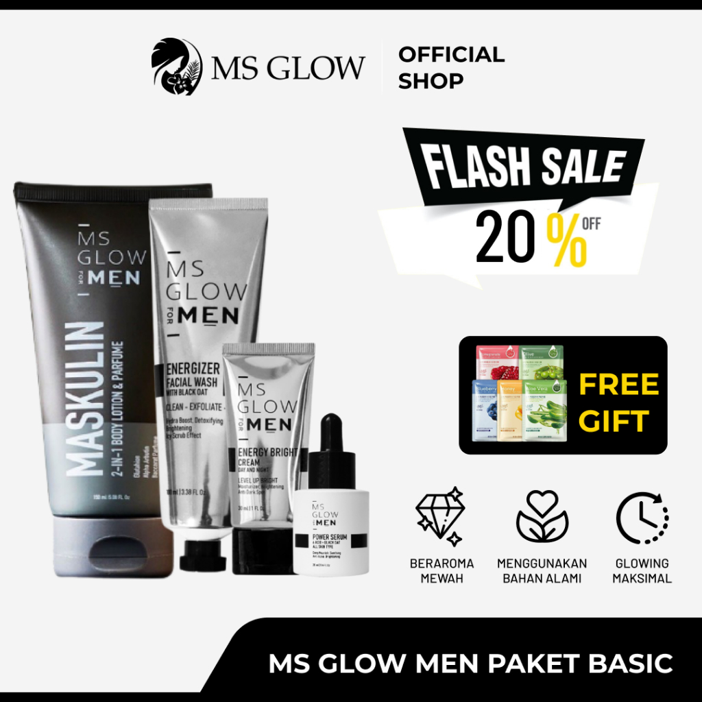 MS Glow Men Paket Basic Original Perawatan Wajah Pria Mencerahkan Kulit Menyamarkan Bekas Jerawat Mengotrol Minyak Berminyak Berlebih BPOM Bisa COD