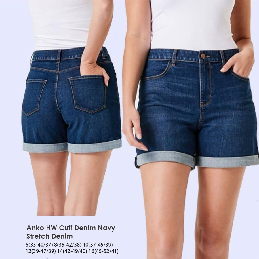 ANKO Celana Pendek Jeans HW Cuff Denim Navy Blue Pullon Bermuda