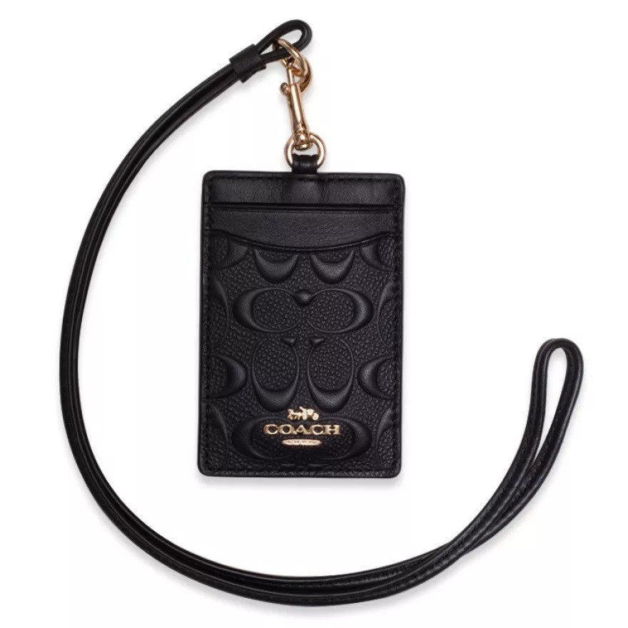 

Coach F73602 Lanyard Id Signature Embossed Black Leather