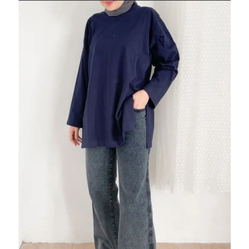 (2pcs Kaos Busui byMeldev) Kaos Oversize Longsleeve Lengan Panjang Navy & Olive byMeldev / Preloved 