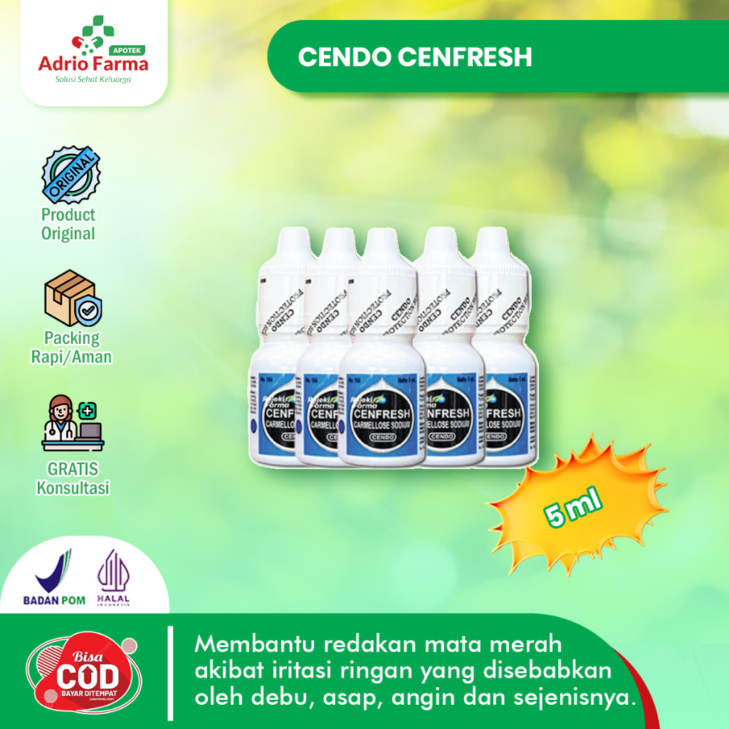 CENDO - CENFRESH TETES MATA Botol @ 5ml - Meringankan Iritasi & Kemerahan Pada Mata - Tetes Mata Ker
