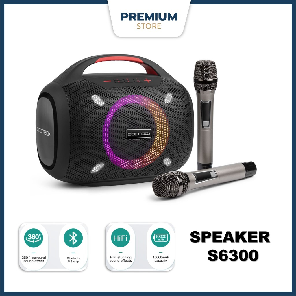 Soonbox S6300 karaoke Speaker bluetooth+2Mic speker soonbox LED Light spiker blutut wireless