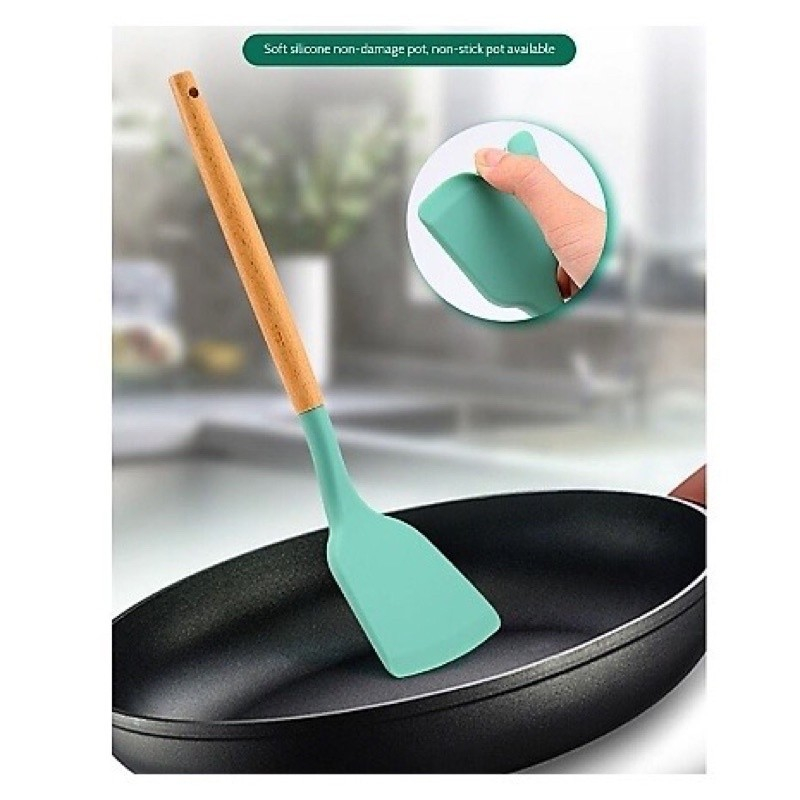 MH - sutil spatula silikon tahan panas food grade gagang kayu