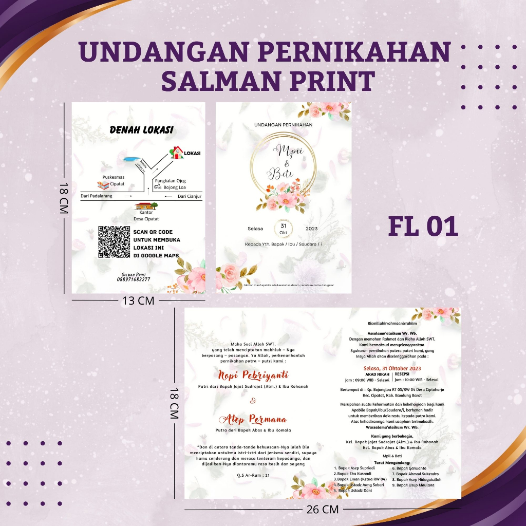 

Undangan Pernikahan Flower Cantik Murah Elegant Kode FL BC Tik 150 GSM