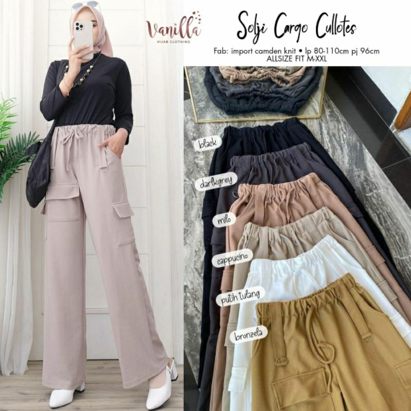 SOLJI CARGO KULOT ORI VANILA // CELANA PANJANG CARGO WANITA KEKINIAN