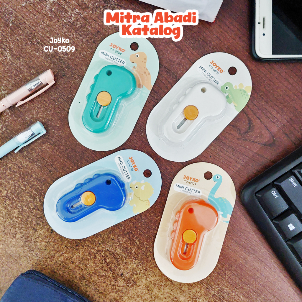 

CUTTER MINI JOYKO CU-0509 PEMOTONG KECIL DINO ALAT TULIS PISAU KERTAS PEMBUKA PAKET TRAVEL CUTTER MURAH MITRA ABADI KATALOG