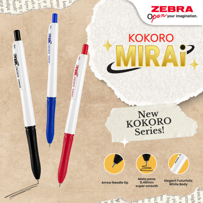 

Pack Zebra Gel Pen Kokoro Mirai 0.48mm / Pulpen Retractable Super Smooth isi 12 Pcs