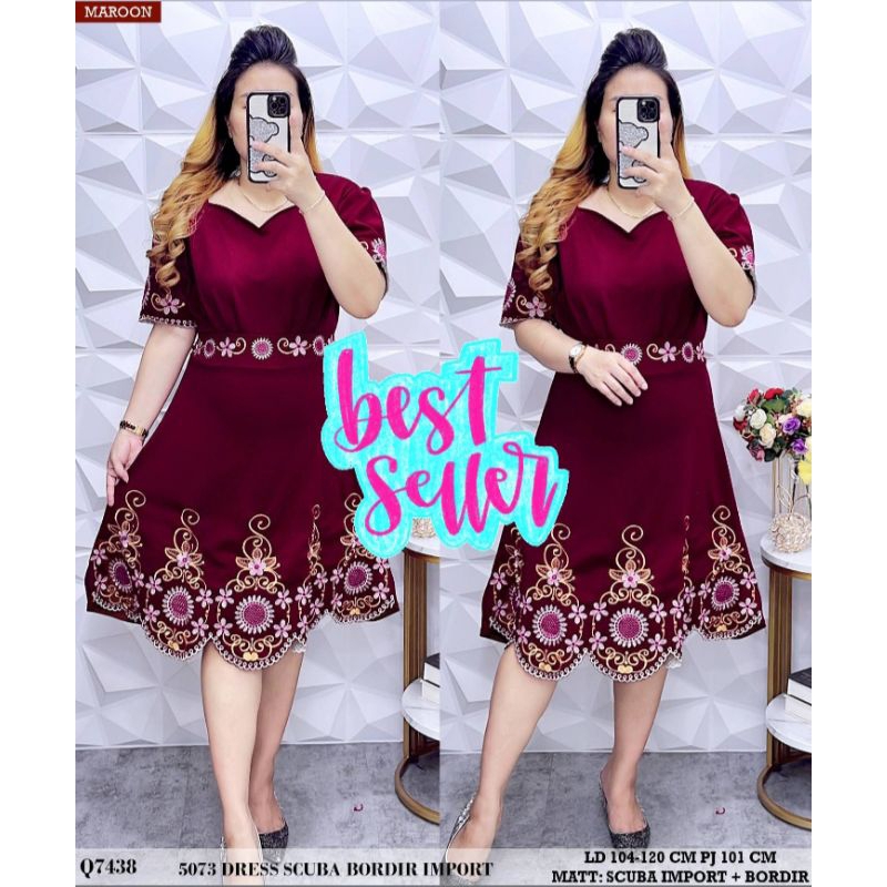 dress scuba bordir import wanita