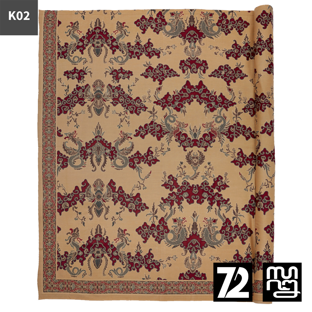KAIN BATIK PREMIUM Bahan Katun Motif Naga Kembar Warna Coklat Cream Putih Tulang 729284 Cap 72 Jarik