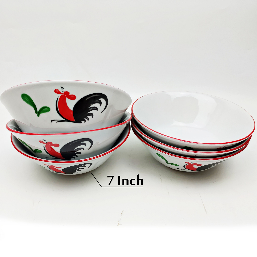 Mangkok Keramik Mie Ayam Bakso Motif Ayam KMA 7 Inch Kedaung - 6 Pc