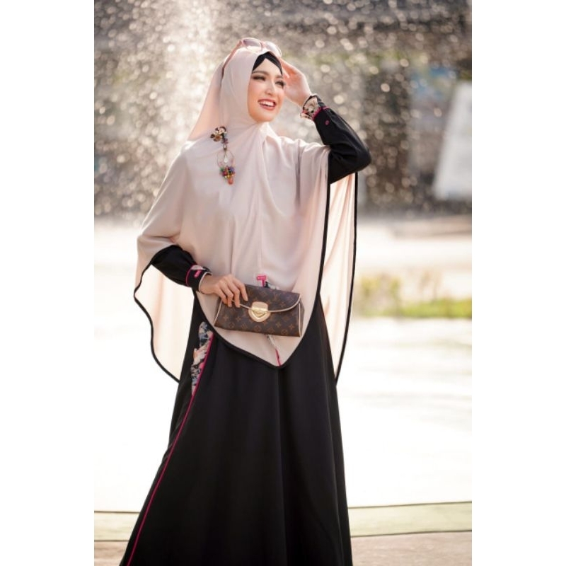 Set Gamis hitam bunga Aulia XS, M