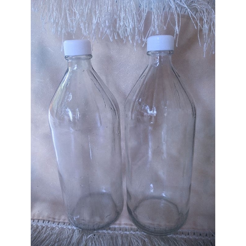 botol bensin 1 liter / botol kaca apel 1 liter / botol bensin / tutup putih
