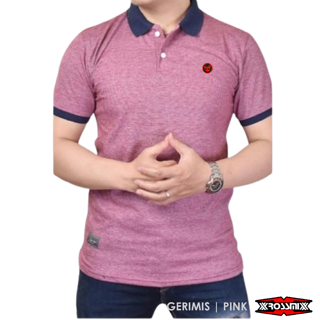 Kaos kerah Polo shirt pria kombinasi warna pink