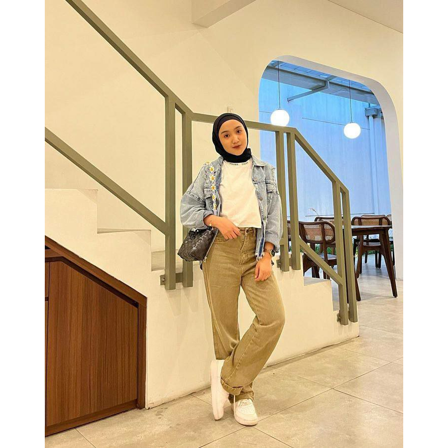 Celana Highwaist Jeans Wanita Premium / Kulot Jeans Wanita Mocca Panjang 100cm