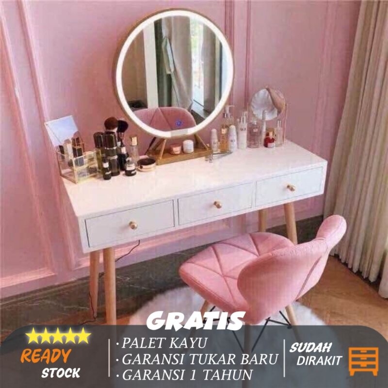 Meja Rias 3 Laci Minimalis MR01 Meja Makeup Meja Kosmetik Meja Kamar Simple