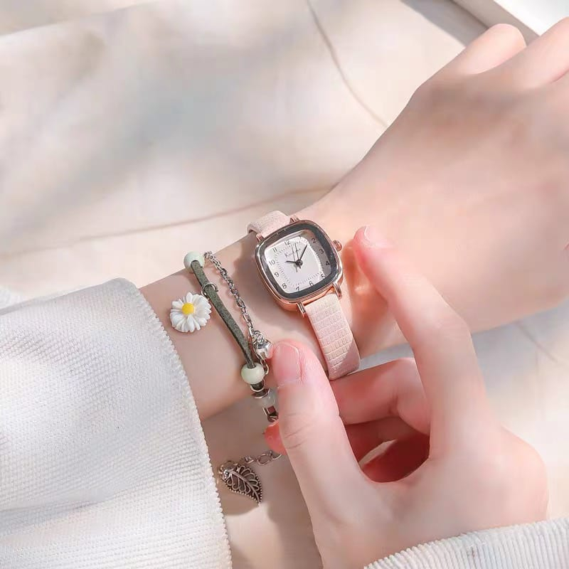 Jam tangan ulzzang wanita kotak angka koutake analog tali kulit