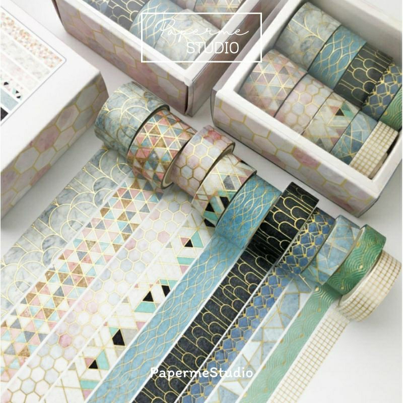 

WASHI TAPE - Sticker Washi tape geomatric stone pink grey aneka motif elegan premium murah bagus by Papermestudio