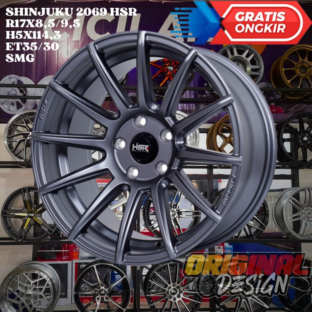 Velg Mobil Ring 17 HSR SHINJUKU R17 LEBAR 8,5/9,5 BAUT 5 ET35/30 GREY