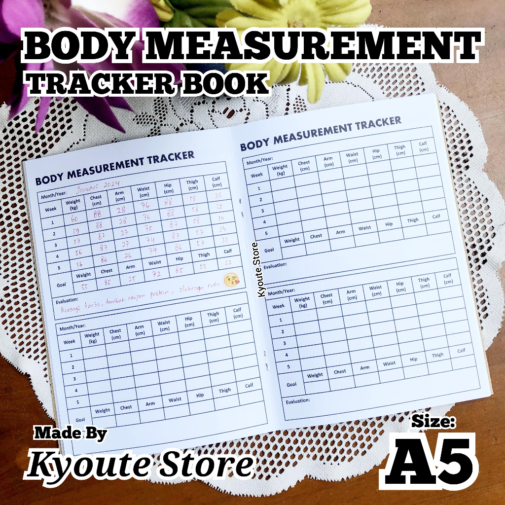 

Weekly Body Measurement Tracker Book Kyoute A5 Catatan Progress Diet Olahraga Exercise