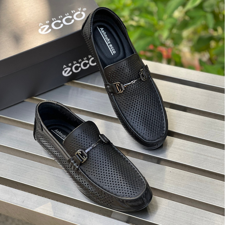 ECCO Sepatu Beanie Kasual Bisnis Sandal Kulit Lubang Di Dinding Pria Sepatu Kulit Slip-On Remaja Sol