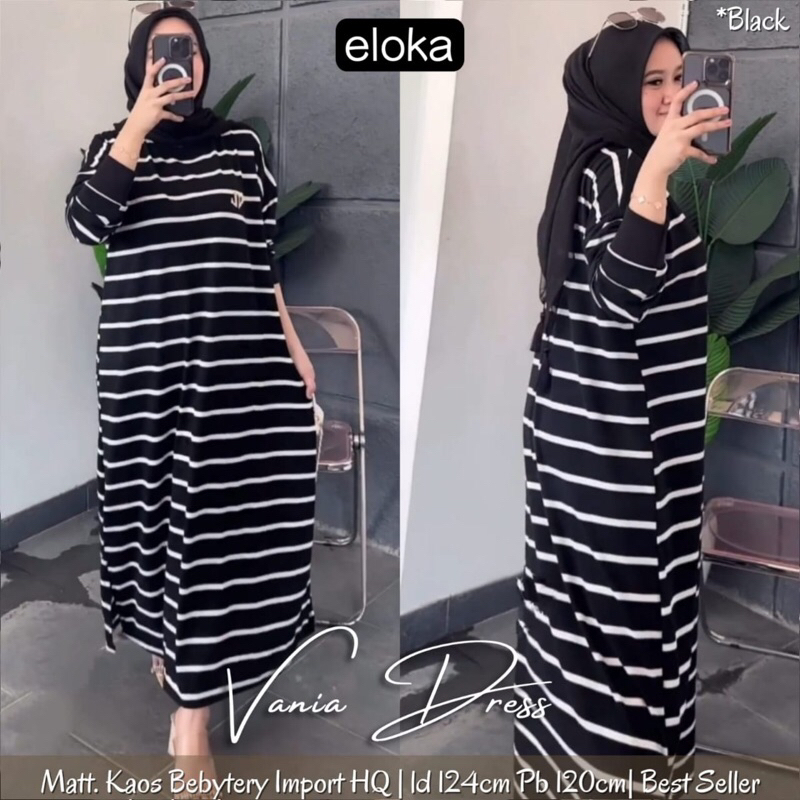 Vania Basic Stripes Dress Motif Salur Spandek Import / Gamis Salur / Gamis Kaos / Dress Salur / Gami