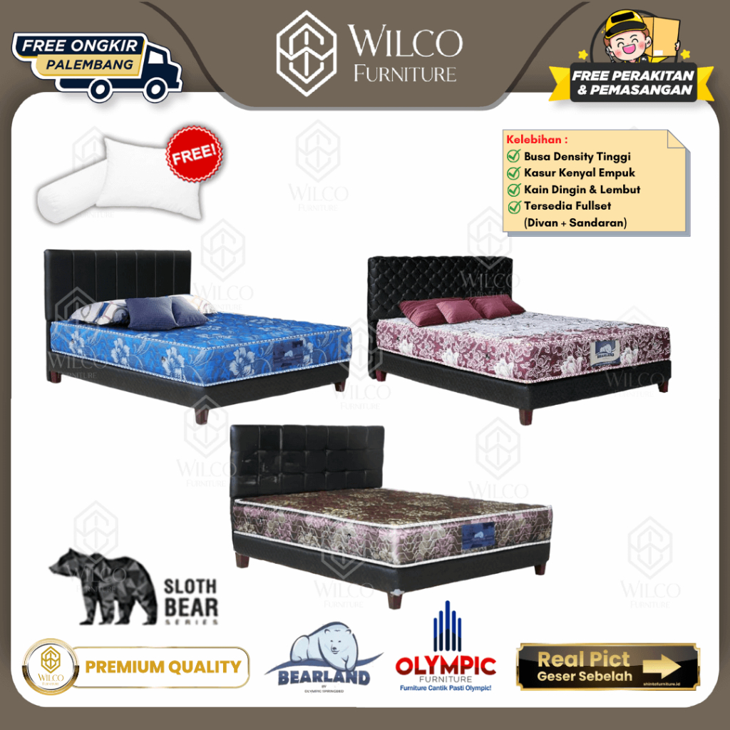 Kasur Springbed Olympic Bearland Sloth Ketebalan 25cm + Bonus Bantal - Matras 90x200