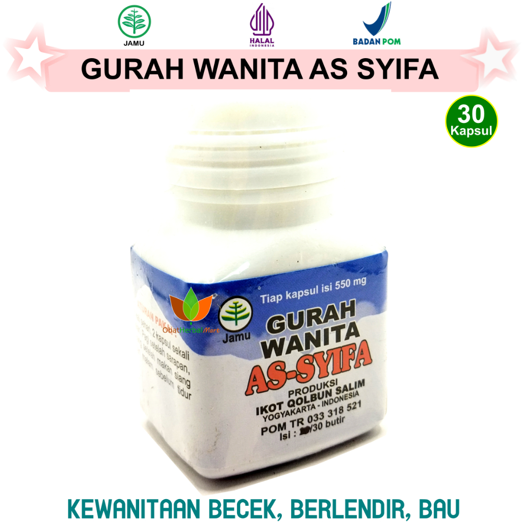 30 KAPSUL GURAH WANITA ASSYIFA JAMU OBAT HERBAL KEPUTIHAN MENAHUN ABNORMAL, BAU TIDAK SEDAP, BECEK, 
