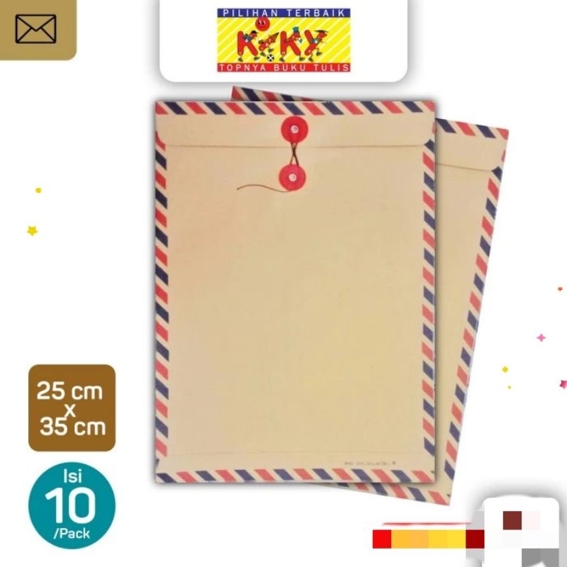 

Amplop KIKY Coklat Tali Air Mail Garis 310 80gsm isi 10 Pcs