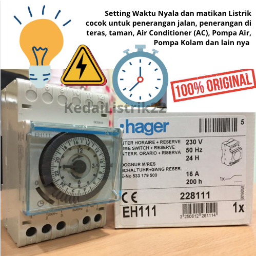 TIMER AUTOMATIS Switch Analog HAGER EH 111, LAMPU TERAS JALAN TAMAN POMPA
