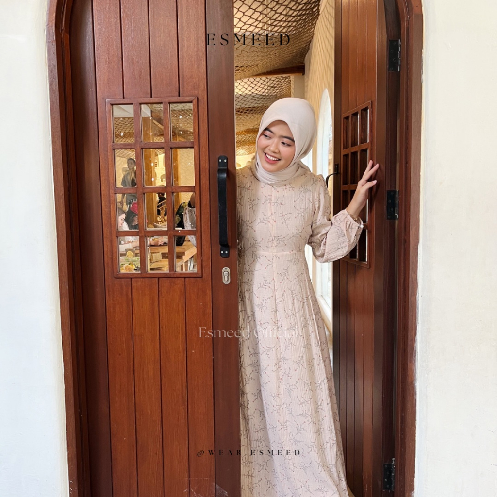 Esmeed Official Bella Dress Soft Pink / Gamis Crinkle Tangan Balon Soft Pink