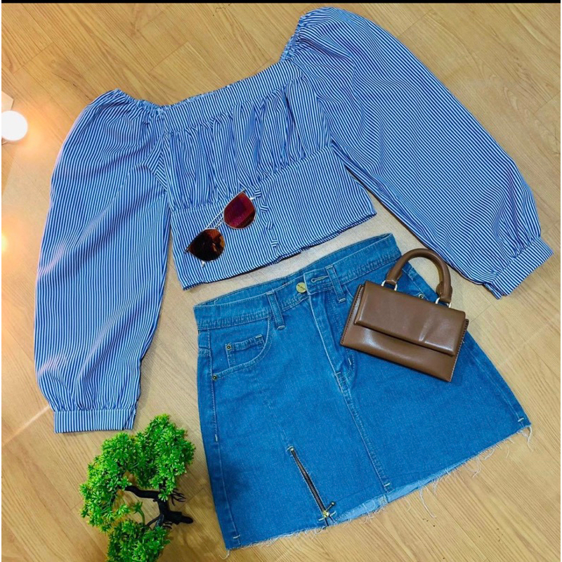 CLEARANCE SALE 2047 Kellya Sabrina Top Wanita / Baju Atasan Wanita Crop Sabrina / Top Wanita Motif S