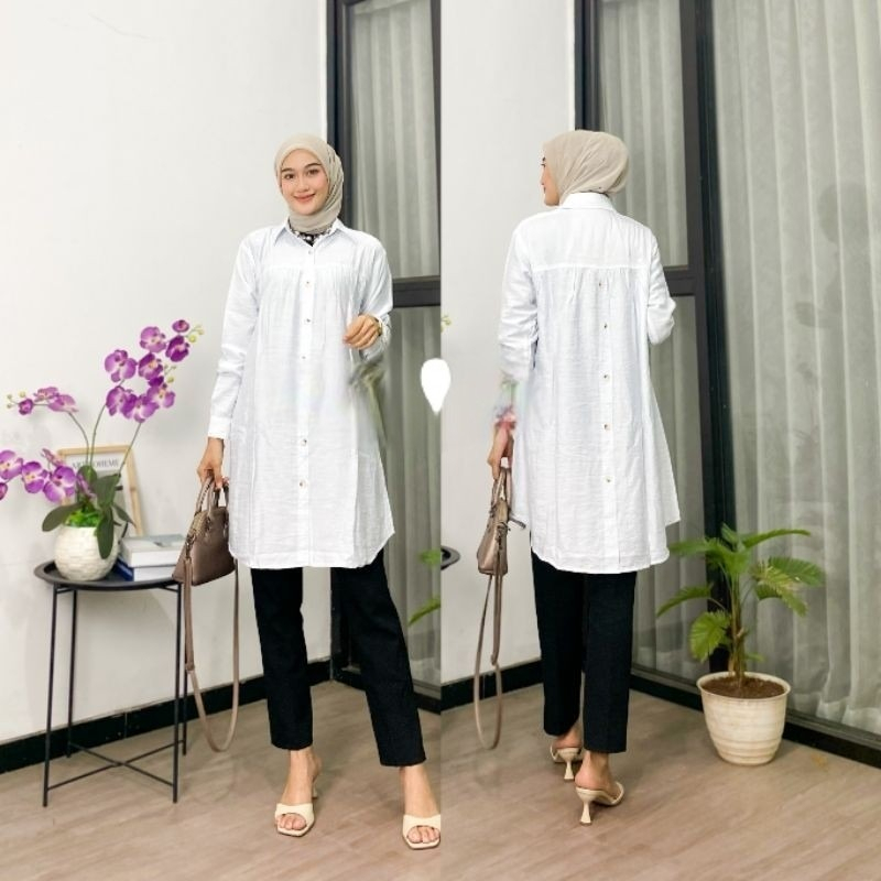 Tunik polo linen /variasi kancing belakang