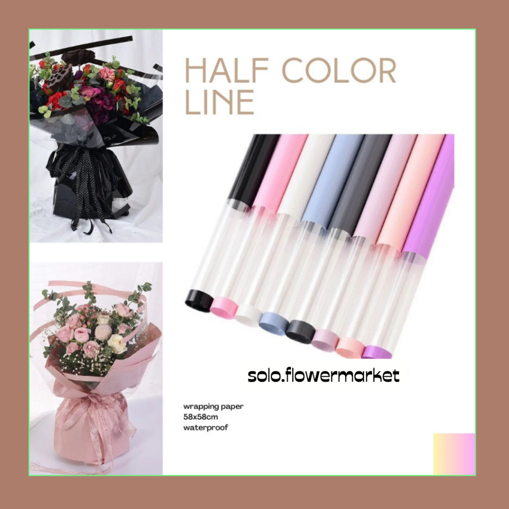 

TERMURAH !!!HALF COLOR LINE OPP WRAPPING PAPER TRANSPARENT FRAME GOLD LINE FLOWER WRAPPING CELLOPHANE WATERPROOF