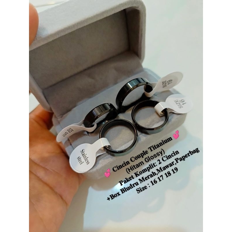 (et 51) Cincin Couple Titanium Hitam Glossy Cincin nikah hitam cincin tunangan cincin pria wanita st